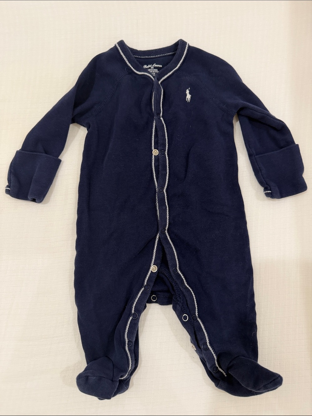 Ralph Lauren Navy Baby One-Piece Footed Pajamas
